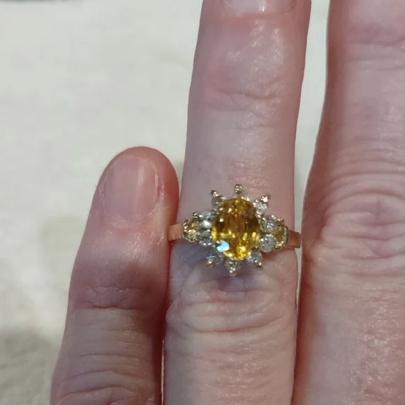 Yellow Sapphire, Natural Diamond Ring Set In 14kt Yellow Gold - Picture 2 of 11